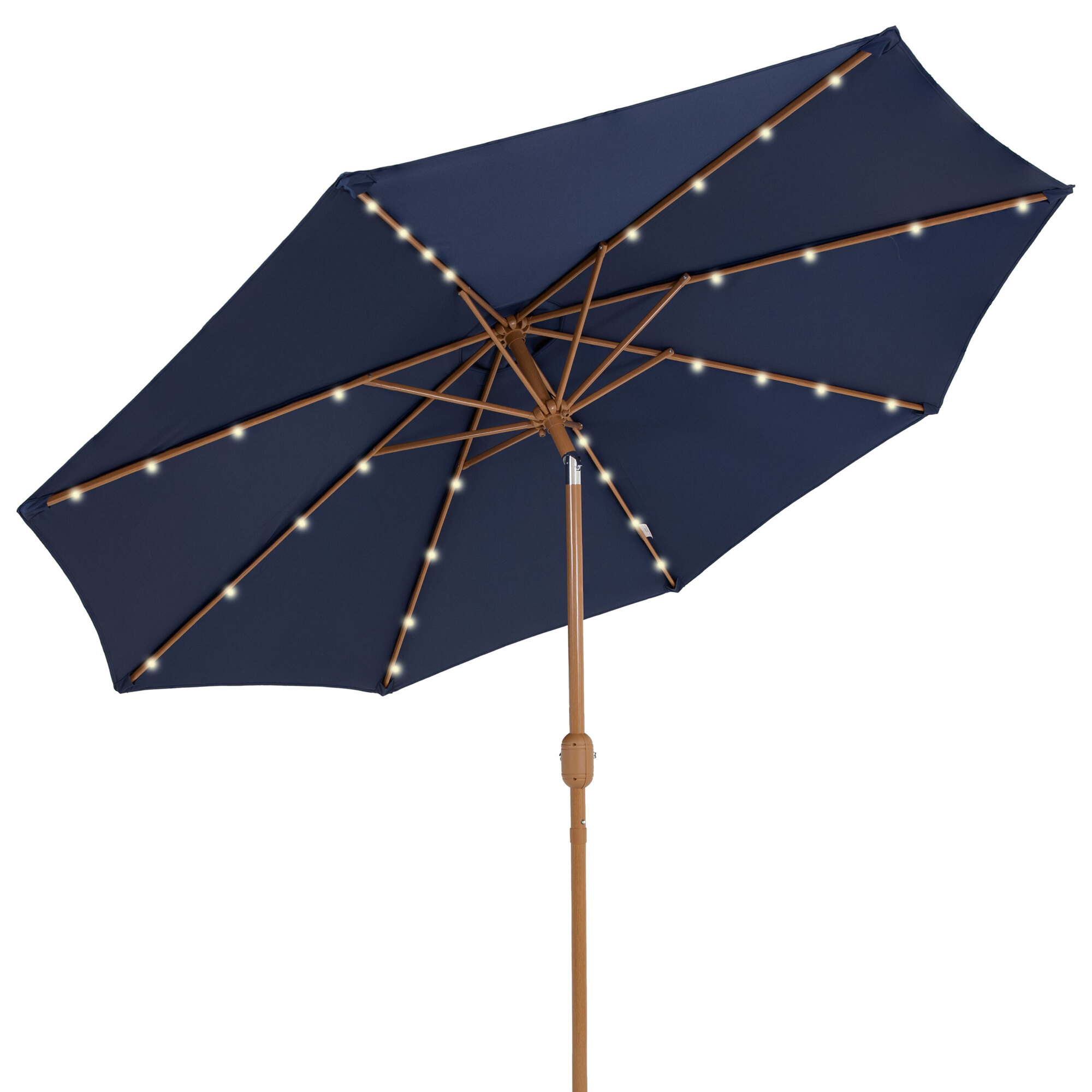Sunnydaze 8.5ft. Outdoor Patio Umbrella — Tilt, Crank, Vent, Faux Woodgrain Finish, Solar, Navy, Model# JLP-1751
